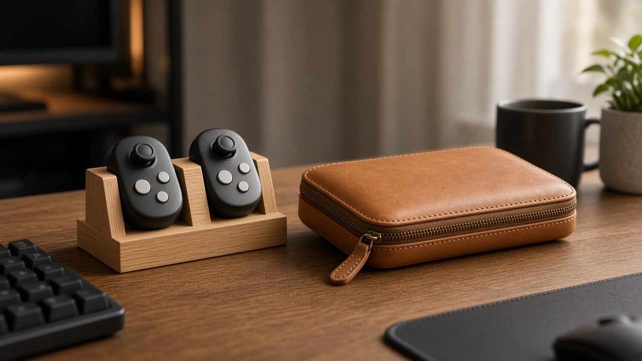 Oak Controller Stand & Leather Console Sleeve